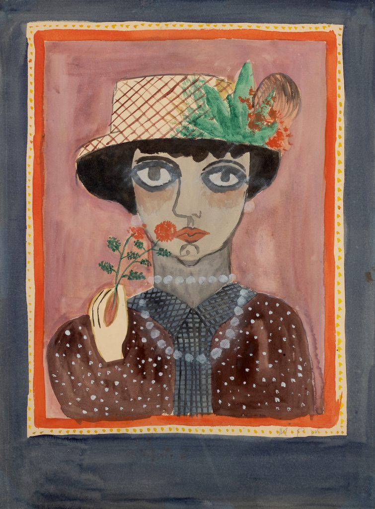 Max Peiffer Watenphul, Frau mit Strohhut und Blume, 1922, Aquarell und Deckweiß auf Papier, 53 x 40 cm, Privatsammlung © Diana Pasqualucci, Rom