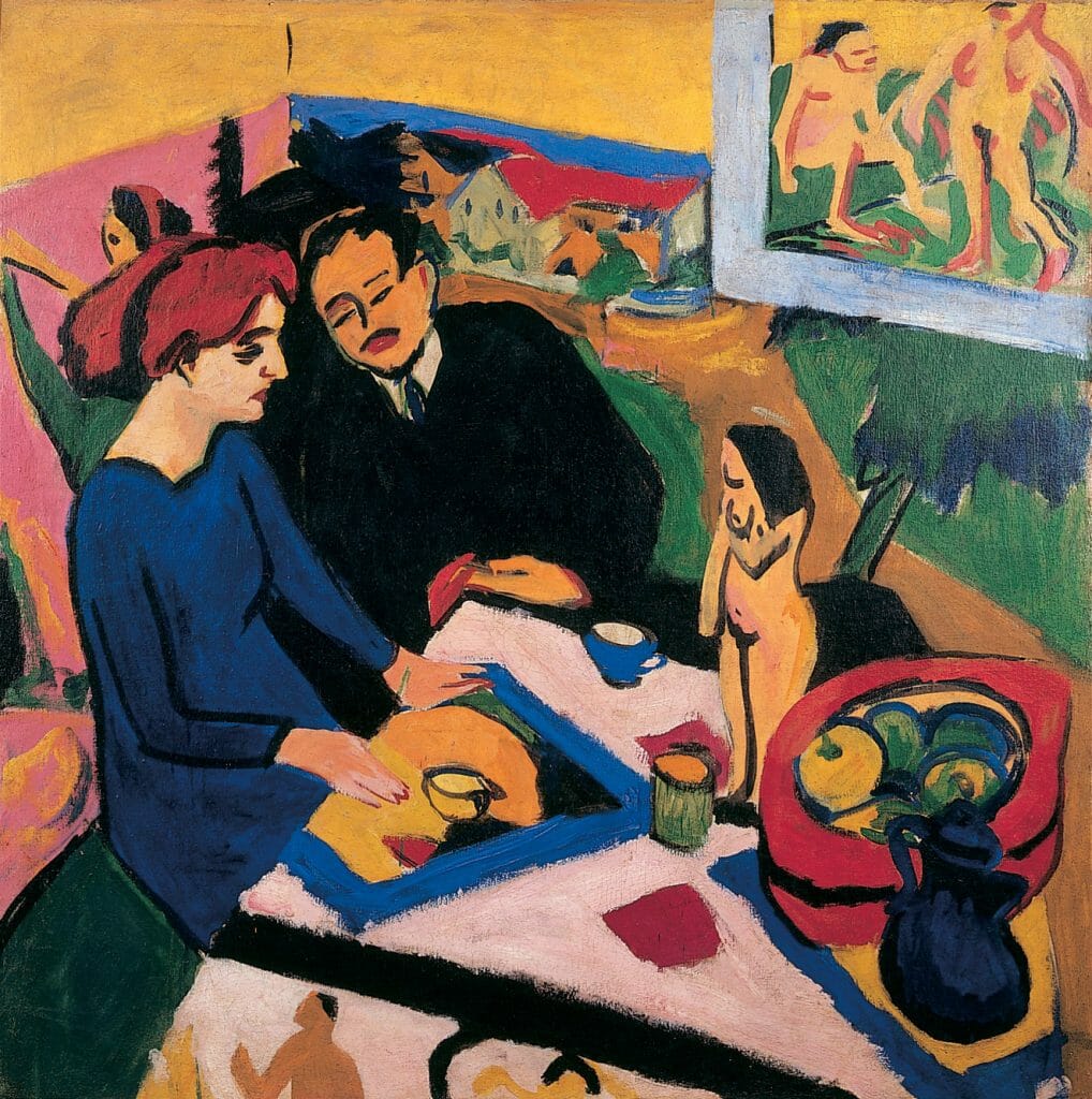Ernst Ludwig Kirchner, Erich Heckel und Dodo im Atelier, 1910/1911