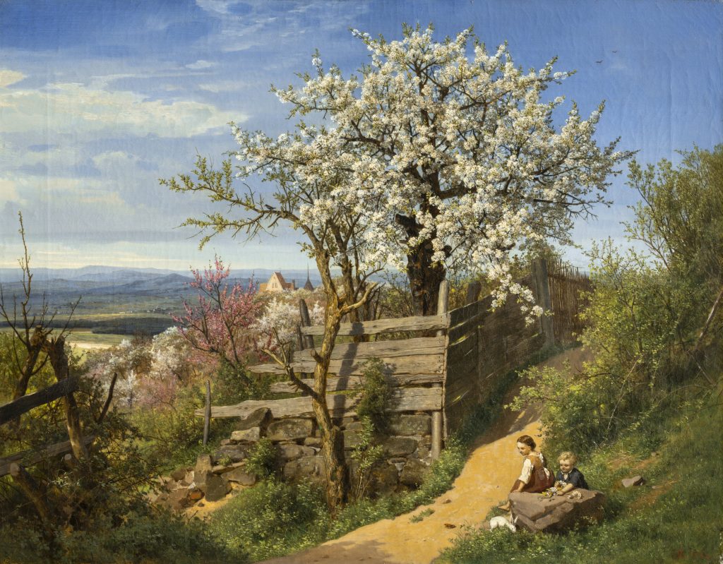 Eduard Leonhardi,  Blühender Kirschbaum (Landschaft aus der Gegend von Papperitz bei Dresden),  1862,  Kunstsammlungen Chemnitz, Foto: Jürgen Seidel