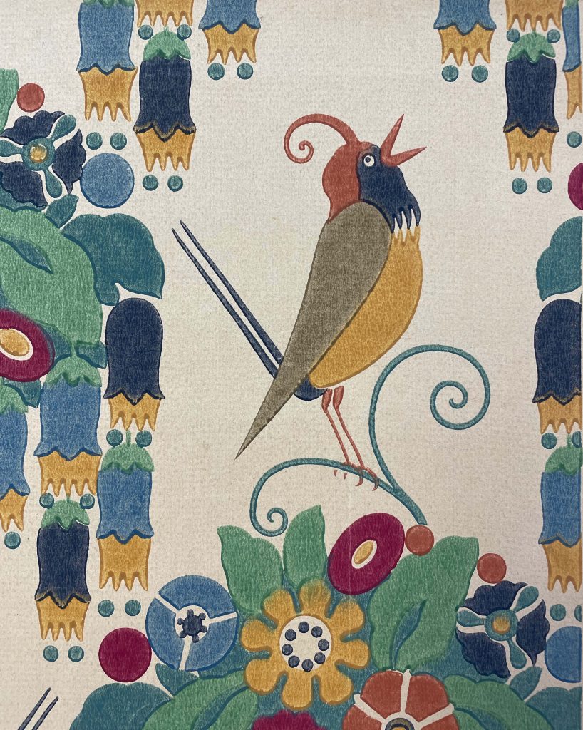Künstler:in unbekannt, Florale Tapete mit Vogelmotiv, vor 1915